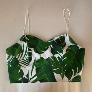 Silk Tropical Leaf Print Crop Top